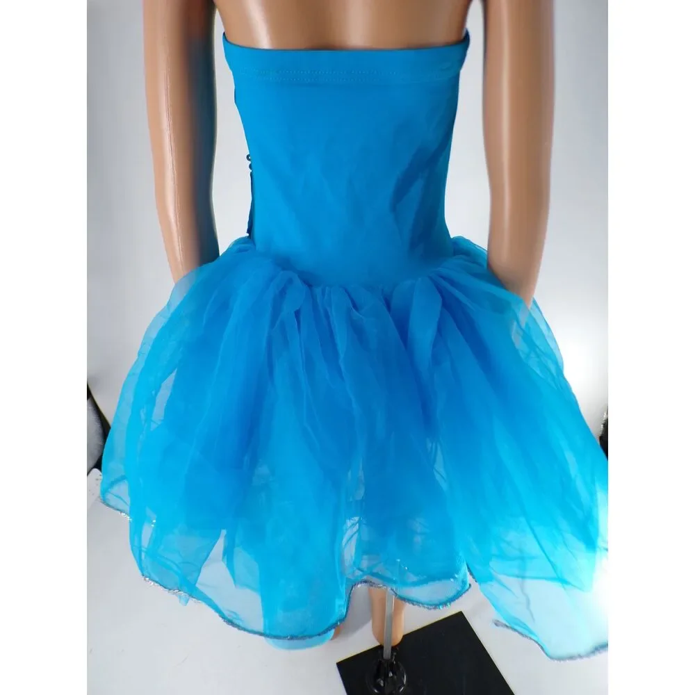 Pre-Owned Dance Costume Weissman 4427 Medium Child Turquoise Tutu Jazz Sequin